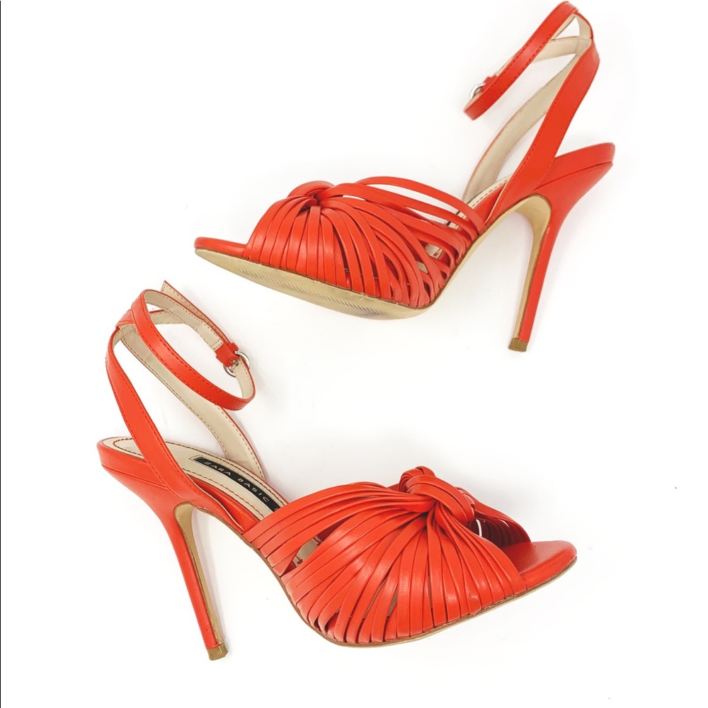 ZARA BASIC Orange Leather Ankle Stiletto